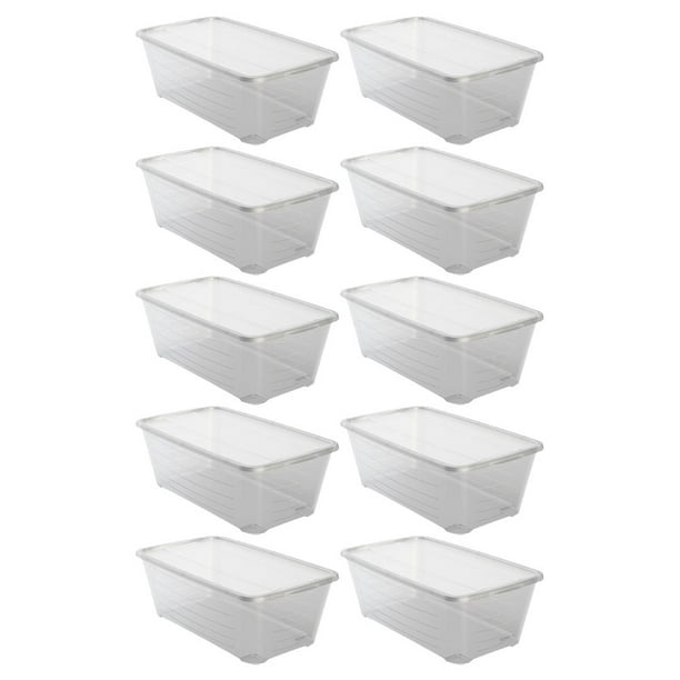 Pack of 10 x 30 Litre Plastic Storage Boxes with Lids New Large Clear Box 30 L
